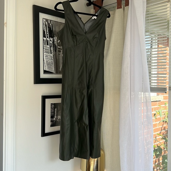 Green Faux Leather Midi Dress - Picture 2 of 5